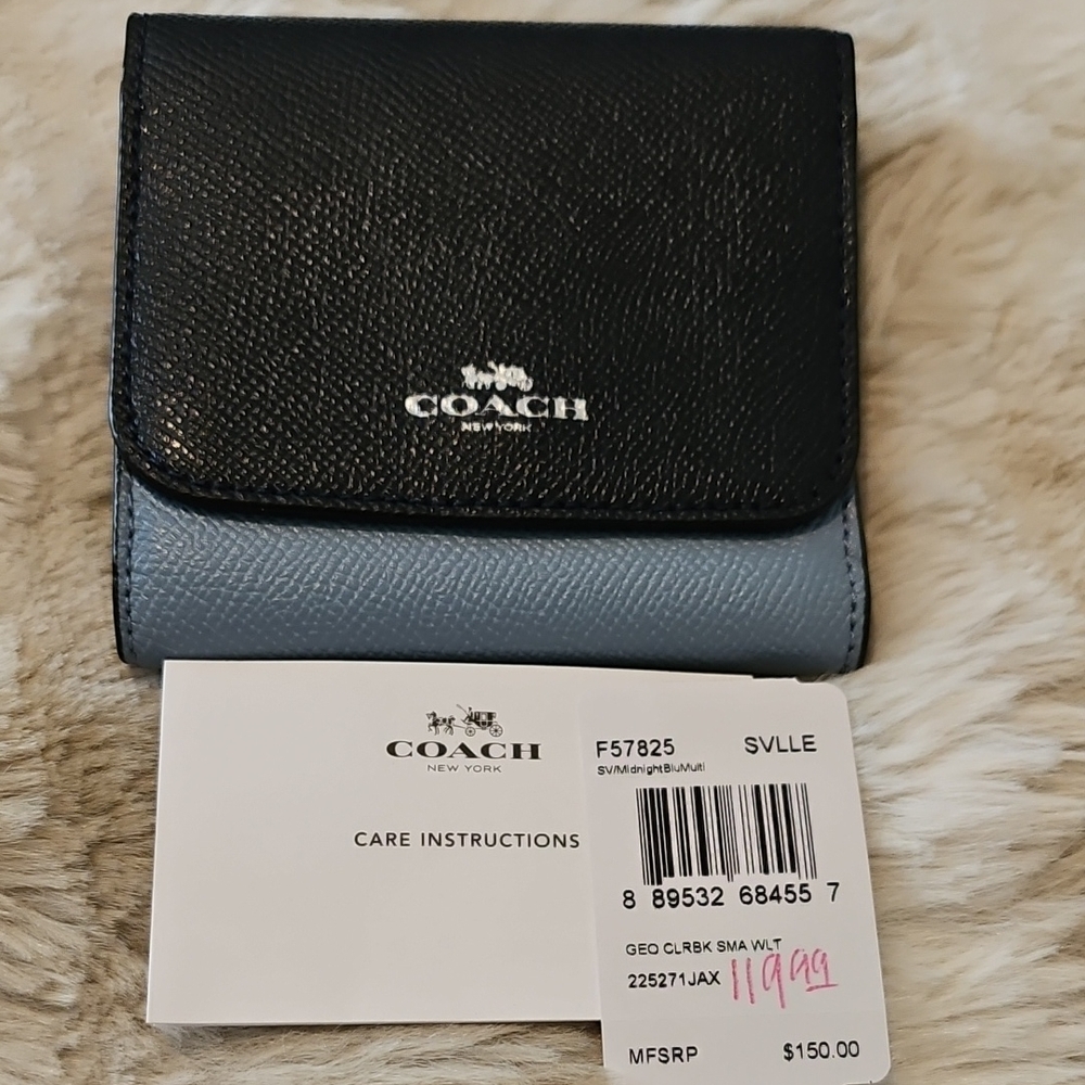 Coach Blue Color Block Leather Wallet